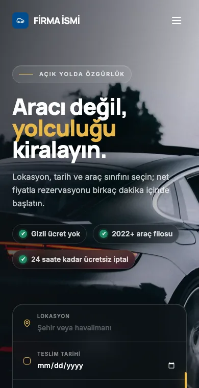 Car Rental mobile website example screenshot