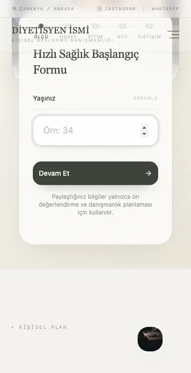 Dietitian mobile website example screenshot