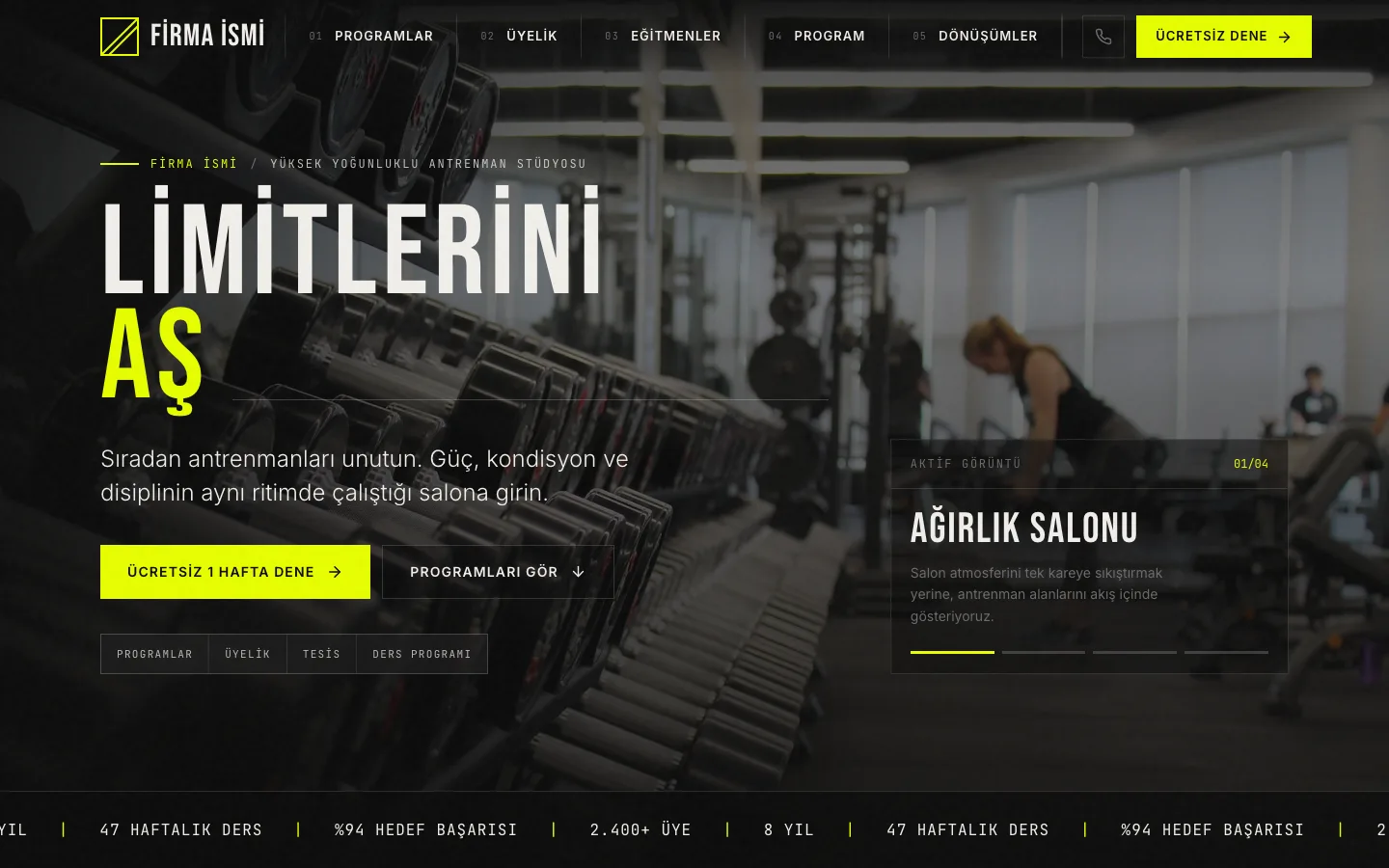 Fitness website example screenshot