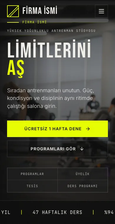 Fitness mobile website example screenshot