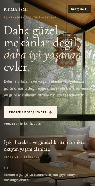 Interior Designer mobile website example screenshot