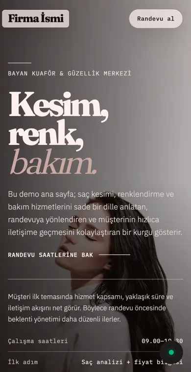 Hair Salon mobile website example screenshot