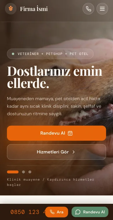 Veterinary Clinic mobile website example screenshot